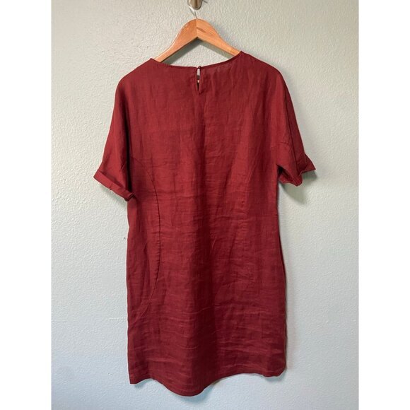 Elk French 100% Linen Midi Shirt Short Sleeves Copper Dress Size‎ 8 - Picture 7 of 11